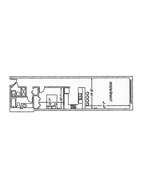Floor plan for 1 bed, 1 bath, 883 sqft